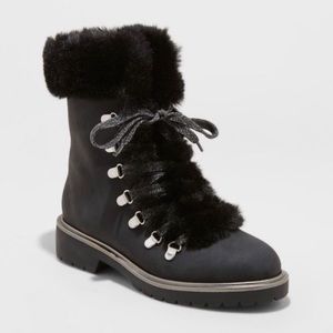 Women faux fur lace up boots